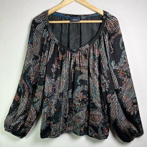 Anthropologie Maeve Women Multicolor Printed Pleated Boho Peasant Blouse Size L